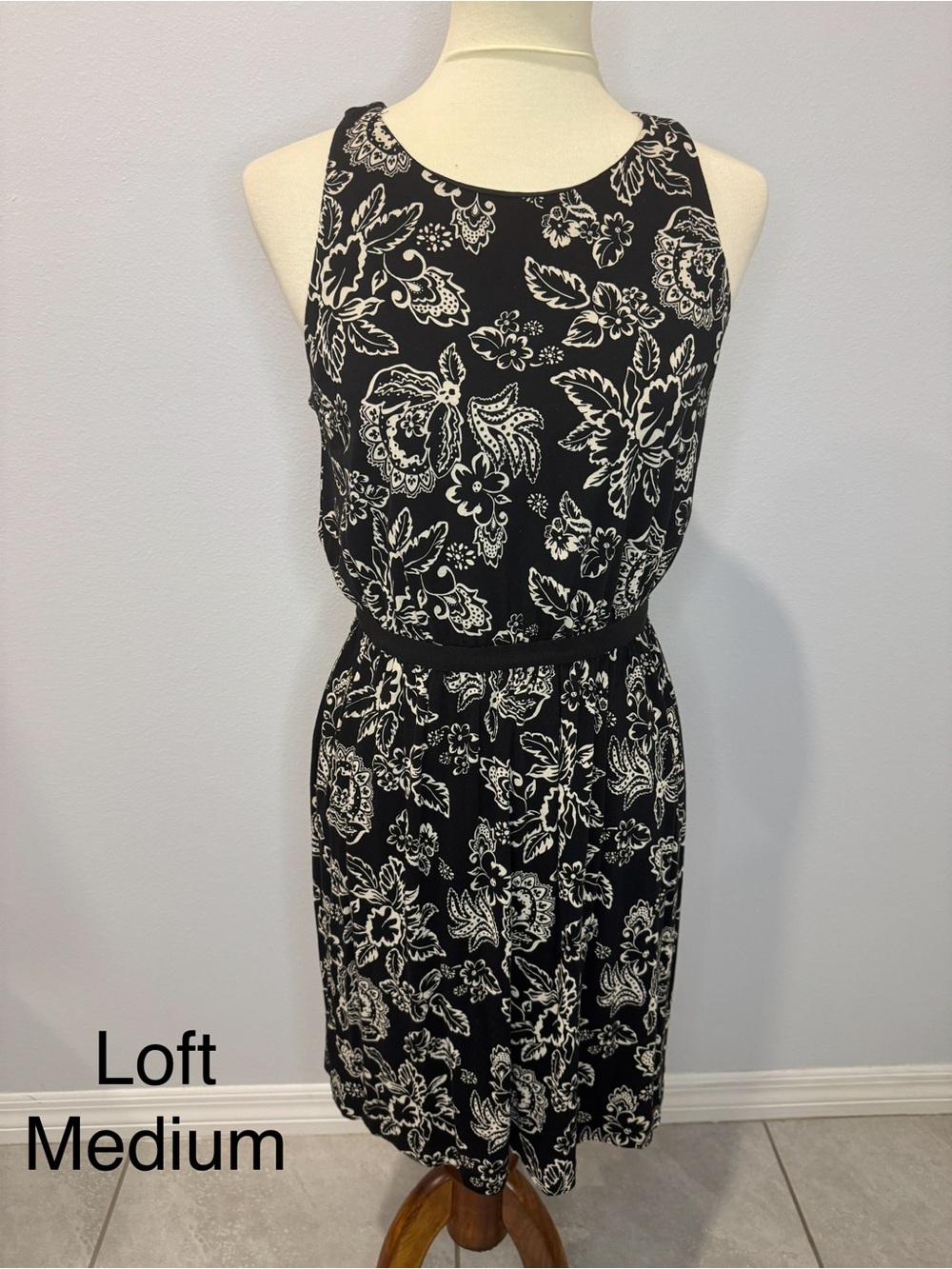 LOFT Black and White Floral Sleeveless Dress